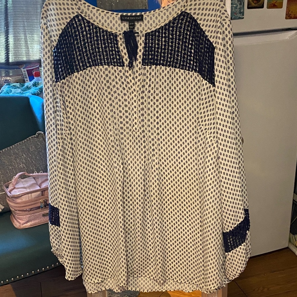 Lane Bryant Navy and White Patterned Blouse